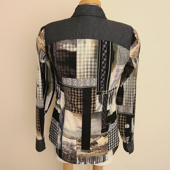 Point Zero Denim & Patchwork Long Sleeve Blouse - Small - Picture 4 of 10